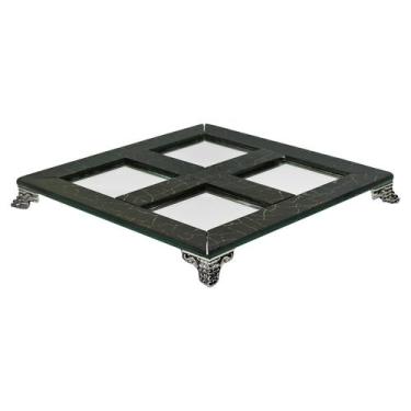 Imagem de Bandeja Vidro 4 Nichos Saboneteira Difusor Vasinhos 20x20 cm - M3 Deco