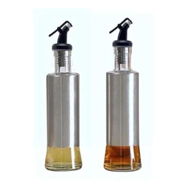 Imagem de Conjunto de Porta Azeite e Vinagre em Vidro Premium com Dosador, Base em Aço Inox