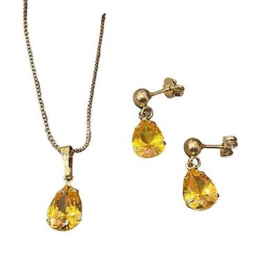 Imagem de Conjunto De Gota Colar E Brincos Banhado A Ouro - FAMA FOLHEADOS