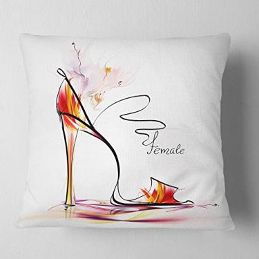 Imagem de Designart Red Heel' manta abstrata sala de estar, sofá, almofada + capa de almofada impressa em ambos os lados 40,64 cm x 40,64 cm