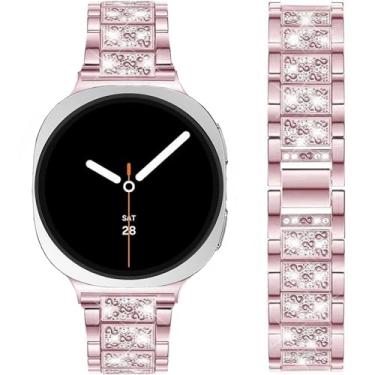 Imagem de DEALELE Pulseiras de substituição compatíveis com Samsung Galaxy Watch 8 de 40 mm/44 mm/8 Classic de 46 mm, diamante com strass brilhante, textura S (rosa rosa)