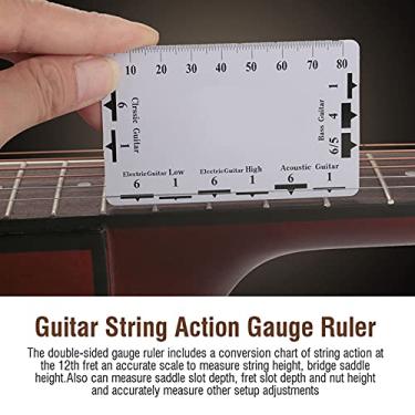 Imagem de Dioche Régua de Ação de Ação de Corda de Precisão Conjunto para Guitarra e Baixo - Ferramentas Precisas de Medição de Aço Inoxidável Com Gráfico de Conversão Dupla Face - Acessórios Essenciais de