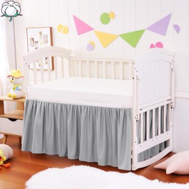 Imagem de Saia para cama de berço 100% algodão – Natural, macia, respirável para a pele delicada do bebê, saia de berço para bebês meninos e meninas, serve para berços padrão de 71 x 132 cm com 35,5 cm de