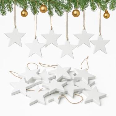 Imagem de Pinkunn 36 peças de enfeites de estrela de casa de fazenda de Natal 6 cm decoração de madeira rústica para pendurar árvore de Natal inverno ano novo suprimentos para festa de casa decoração de