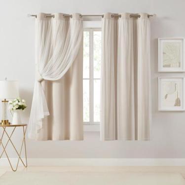 Imagem de Cortinas Bujasso Beige 80% Blackout com sobreposição transparente 160x