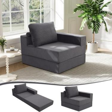 Imagem de MeMoreCool Sofá-cama conversível dobrável sem ossos, cama dobrável para cadeira com apoio de braço em forma de L, sofá confortável para adultos, sofá dobrável individual cadeira futon para quarto