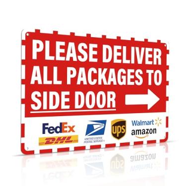 Imagem de Envie todos os pacotes para as instruções de entrega da placa de porta traseira para meus pacotes da Amazon FedEx USPS UPS Placas internas e externas para escritório em casa