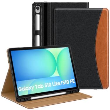 Imagem de MoKo Capa para Samsung Galaxy Tab S10 Lite/S10 FE 2025/ S9 FE 27.7 cm/ S9 27.9 cm 2023 com suporte S Pen, capa protetora multiângulo de couro PU para Galaxy S10 Lite com alça de mão, preto e marrom