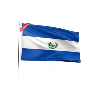 Imagem de Bandeira de El Salvador dupla face 1,2 x 1,8 m Bandeira nacional salvadorenha impressa em poliéster da América Latina com 2 ilhós para festival temático salvadorenho evento desfile festa herança