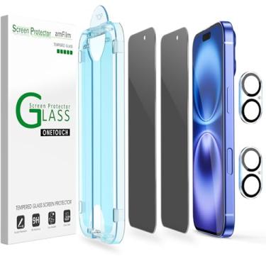 Imagem de amFilm Alinhamento automático OneTouch para iPhone 16 Plus [6,7''] protetor de tela de privacidade, vidro temperado, instalação em 30 segundos, sem bolhas, compatível com capas, antiarranhões [2