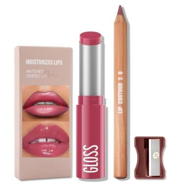 Imagem de Erinde Conjunto de 2 peças de delineador labial e batom, lápis lipliner fosco e kit de maquiagem hidratante para mulheres, impermeável, de longa duração, altamente pigmentado, batom natural marrom