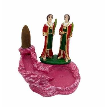 Imagem de Incensário Cascata Rosa Cosme E Damião 10 Cm Em Resina - Lua Mística -