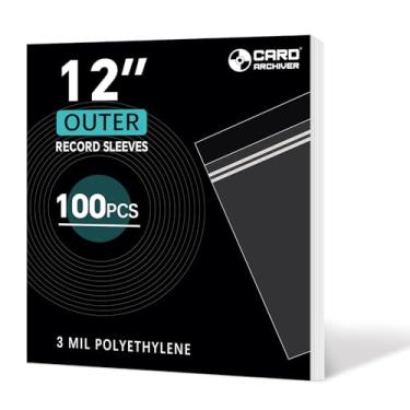 Imagem de Pacote com 100 capas externas de disco de vinil de 30,5 cm – Polietileno transparente de 3 mm com aba adesiva | Proteção segura para arquivo para armazenamento e exibição de álbuns LP, compatível com