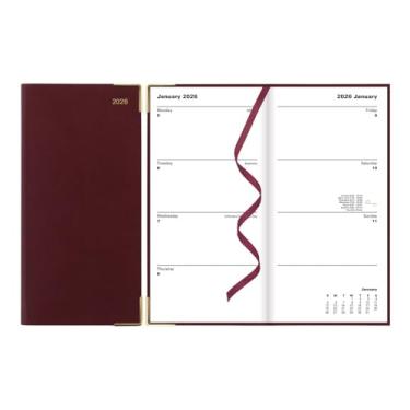 Imagem de Letts of London Agenda semanal/mensal clássica 2026, 12 meses, janeiro a dezembro, cantos dourados, vertical, tamanho fino, 16,8 cm x 8,3 cm, inglês, vinho (C32SUBY-26)