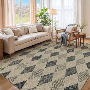 Imagem de Tapete de juta fácil 15 x 23 cm tapetes xadrez: tapete lavável antiderrapante, antiderrapante, tapete interno e externo para sala de estar, quarto, sala de jantar, quinta, pátio (1,8 m x 2,5 m