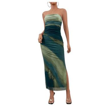 Imagem de Vestido tubular Milumia Tie Dye Slit Hem sem mangas verde claro