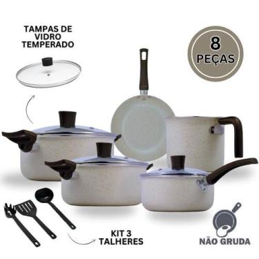 Imagem de Jogo de Panela Caçarola Frigideira Caneca Antiaderente 8pçs Cor Bege M