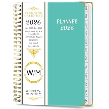 Imagem de Agenda semanal e mensal 2026, janeiro a dezembro, espiral com abas, bolso interno, agenda de 15,7 x 21,6 cm (azul ciano, 15,7 cm x 21,6 cm)