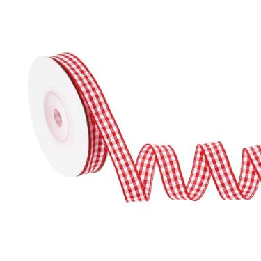 Imagem de PATIKIL Fita guingão de 10 jardas x 9,5 cm, fita xadrez de nylon quadriculada para presente para grinalda de laço de ação de graças, artesanato, aniversário, casamento, vermelho