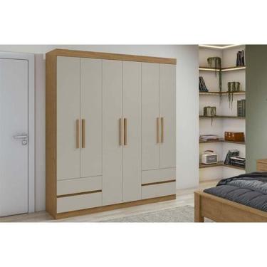 Imagem de Guarda Roupa Solteiro 6 Portas e 4 Gavetas Zeus Amêndoa/Off White - Lo