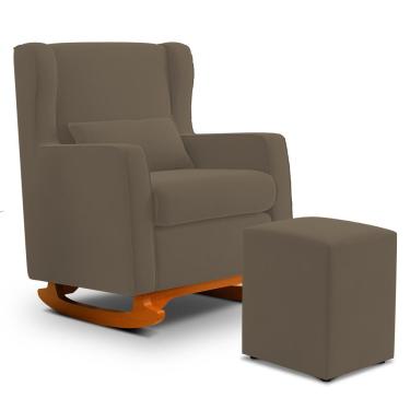 Imagem de Poltrona de Amamentação e Descanso Zoe com Base Balanço e Puff Suede Capuccino - Desk Design