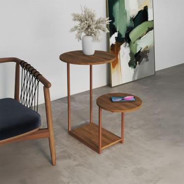 Imagem de Mesal Lateral Cibele Tampo Redondo Ferro Cobre Tampo Freijó - CASA PRI