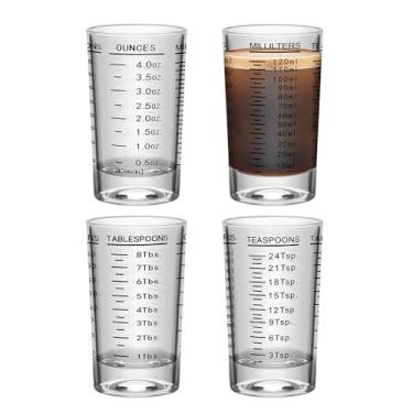 Imagem de Copo medidor de 4 peças, copo medidor de 118 ml, copo de café expresso, copo de líquido, copos redondos de shot, copos pequenos para vodca, uísque, tequila, expresso, licor (4, preto)