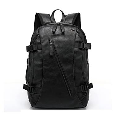 Imagem de Mochila masculina vintage bolsas de couro da moda bolsa de computador bolsa de bolso mochila de viagem para homens(Black)