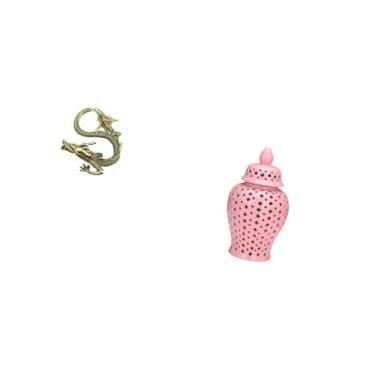 Imagem de Fenteer Miniatura de Latão para Chá E Jarra de Cerâmica com Gengibre, Vaso de Porcelana com Tampa para Arranjos Florais E Armazenamento Decorativo em Casa, Qu