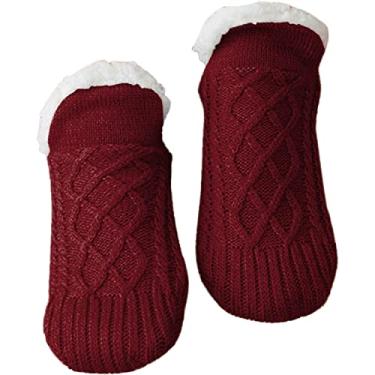 Imagem de Pantufa de interior de veludo térmico para mulheres e meias antiderrapantes meias térmicas para uso interno, Vinho, Medium(6 Pairs)