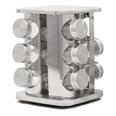 Imagem de Porta Condimentos Base Giratório Inox 12 Potes - Temperos - zhenkang