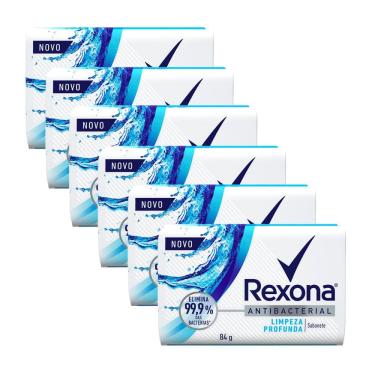 Imagem de Sabonete em Barra Rexona Antibacterial Limpeza Profunda Elimina 99 84g  Kit com seis unidades
