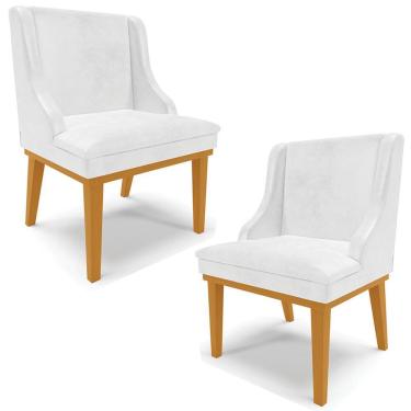Imagem de Kit 2 Cadeiras Decorativas Sala De Jantar Base Fixa De Madeira Firenze Pu Branco Brilho/castanho G19 - Gran Belo