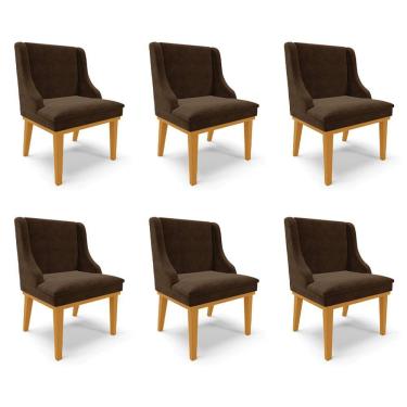 Imagem de Kit 6 Cadeiras Decorativas Sala De Jantar Base Fixa De Madeira Firenze Suede Marrom/castanho G19