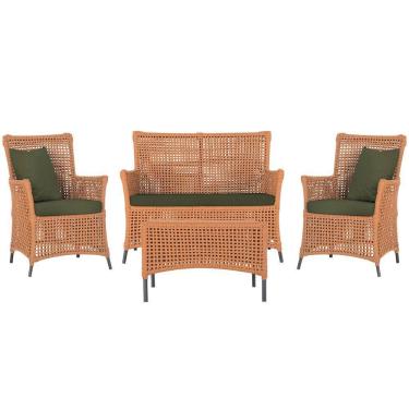 Imagem de Jogo Sofá 2 Poltronas E Mesa Igapó Preta E13 Trama Original Terra Cota