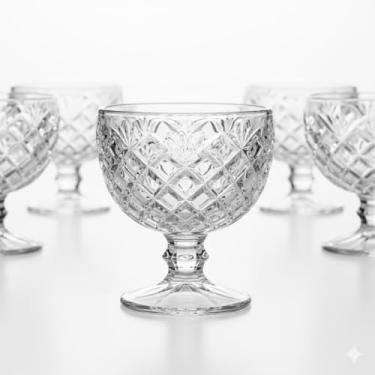 Imagem de Conjunto 6 Taças de Sobremesa Bico de Abacaxi em Vidro 300ml – Design Clássico Português, Transparente e Elegante