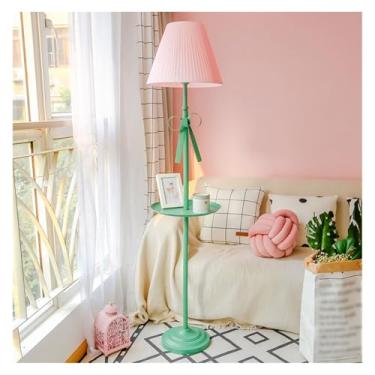 Imagem de Luminária de chão Candeeiro de pé moderno com mesa bandeja, candeeiro para sala estar, quarto, escritório, casa(Pink-Green)