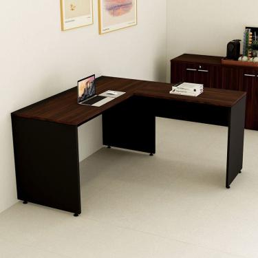 Imagem de Mesa Tampo Auxiliar 90cm X 46cm para Escritório com Pé Lateral em Painel Corporate Louro Preto com Preto
