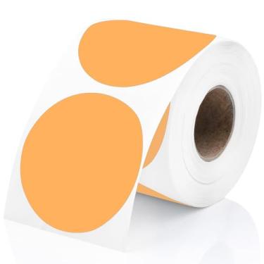 Imagem de Perco Etiquetas adesivas térmicas de círculo redondo laranja de 5 cm - 300 etiquetas por rolo, compatível com impressora térmica direta, adesivo permanente, cores vibrantes, fixação forte, perfurado