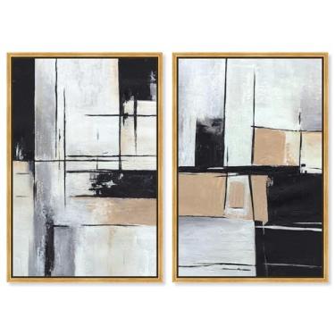 Imagem de Conjunto de 2 painéis de geometria neutra de luxo arte de parede impressa por Art Remedy, moldura dourada, 50 x 76 cm