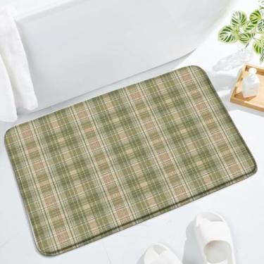 Imagem de LAEDCIITI Tapete de banho xadrez verde sálvia bege marrom abstrato xadrez vintage geométrico moderno boho casa de fazenda rústico tapete de banho, tapete absorvente para quarto, banheiro, 45 x 75 cm