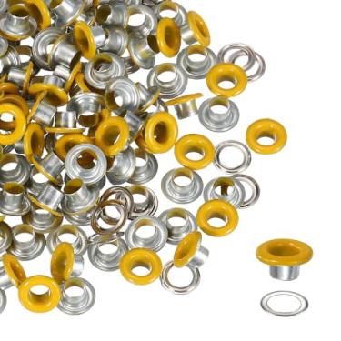 Imagem de YELARXI Kit de ilhós, ilhós de metal, kit de ilhós com arruelas 4,5 mm 3/40.6 cm encaixe interno redondo para (tecido/sapatos/roupas/artesanato faça você mesmo/bolsa/cinto) conjunto 250 e amarelo