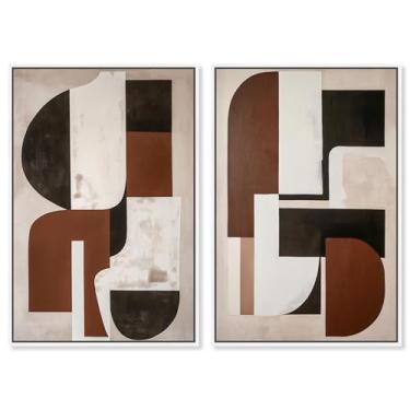 Imagem de Conjunto de 2 painéis geométricos de luxo neutro, arte de parede Boho da Art Remedy, moldura branca, 50 x 76 cm