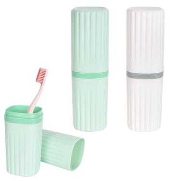Imagem de Conjunto de estojo de escova de dentes de plástico para viagem, copo portátil para acampamento, viagem, casa (branco + verde)