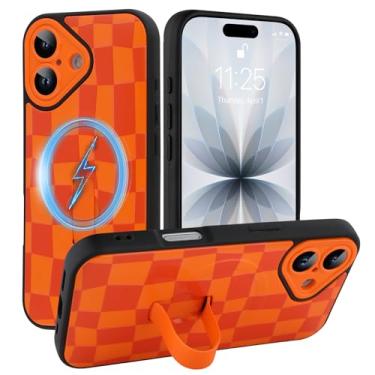 Imagem de SOKAD Capa quadriculada magnética para iPhone 17 com suporte de alça de dedo, compatível com Magsafe, lindo tabuleiro de xadrez projetado para mulheres e homens, capa de proteção completa para câmera