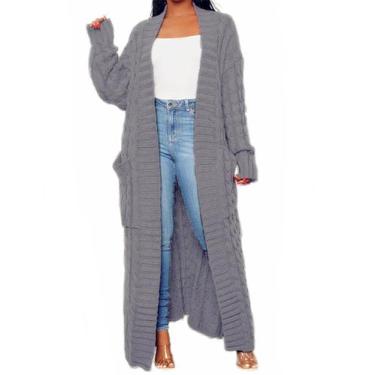 Imagem de Cardigan LIVECLOTH Maxi até o chão para mulheres cinza tamanho S