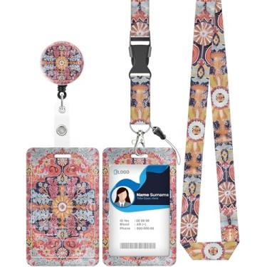 Imagem de Porta-crachá de identificação com cordão, carretel retrátil resistente com clipe de cinto giratório, clipes de etiqueta de cartão de nome para professores, enfermeiras, mulheres de escritório (floral