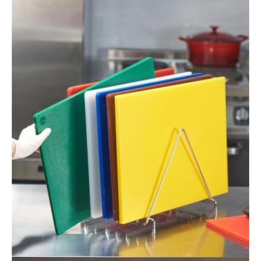 Imagem de CURTA Kit de tábua de corte flexível multicolorida NSF 50,8 cm x 35,5 cm x 1/5.1 cm com rack de armazenamento de aço inoxidável, placa de corte de plástico codificada por cores com superfície