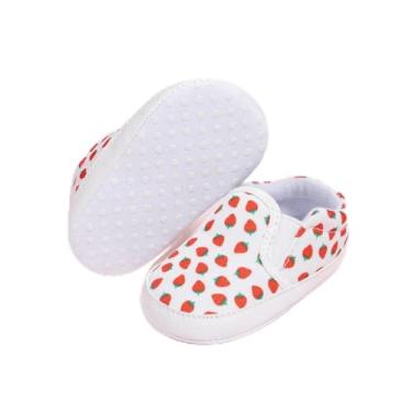 Imagem de Tênis infantil de lona para bebês meninos e meninas para primeira caminhada no berço, sapatos de doces, sola de borracha antiderrapante, Branco, 12-18 Months Toddler