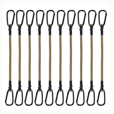 Imagem de Pacote com 10 cordas elásticas com mosquetão, tiras resistentes ao ar livre com ganchos, corda elástica de grau industrial de 90 kg para prender lonas, mochila, bagagem, barracas, bicicletas (Cáqui